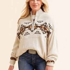 Wrangler Women's XL Long Sleeve 1/4 Zip Retro Southwest Print Pullover Sweater C
